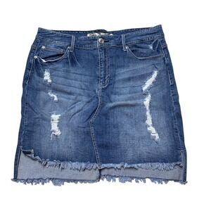 Distressed Dark Blue Denim Skirt - Women
